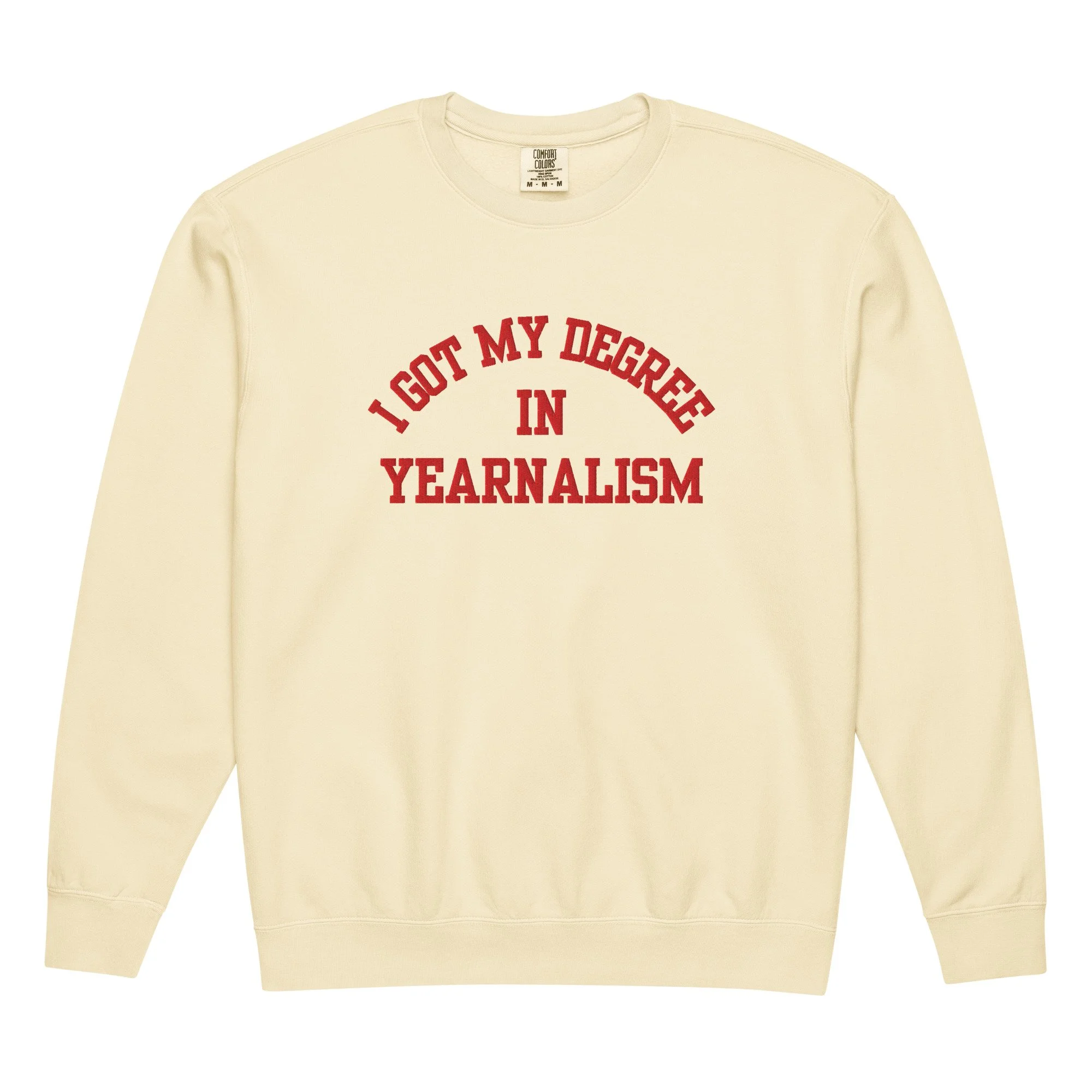 School of Yearnalism Unisex embroidered garment-dyed fleece crewneck sweatshirt (S-3XL)