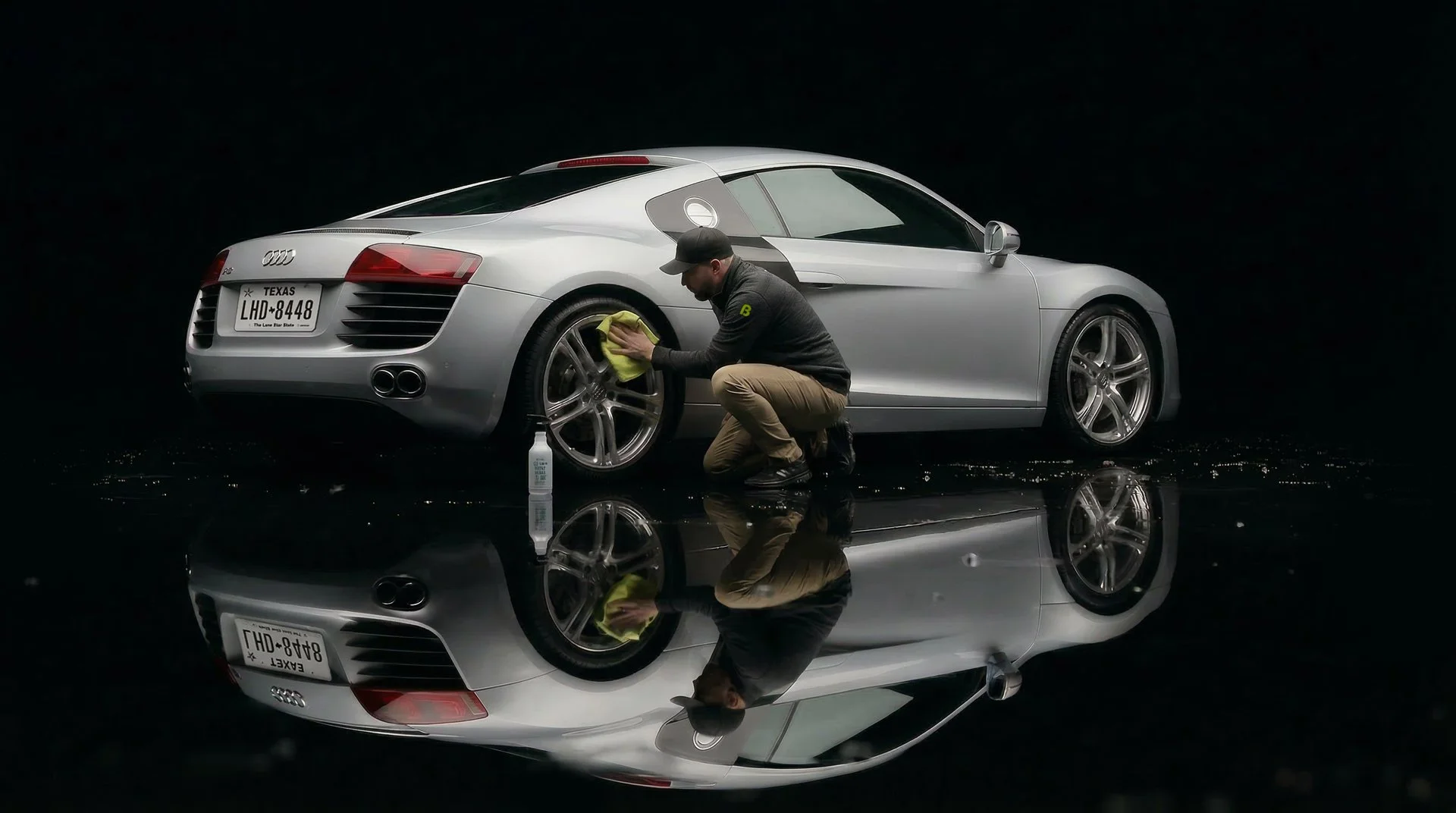 Mobile car detailing in Frisco TX polishing silver Audi exterior