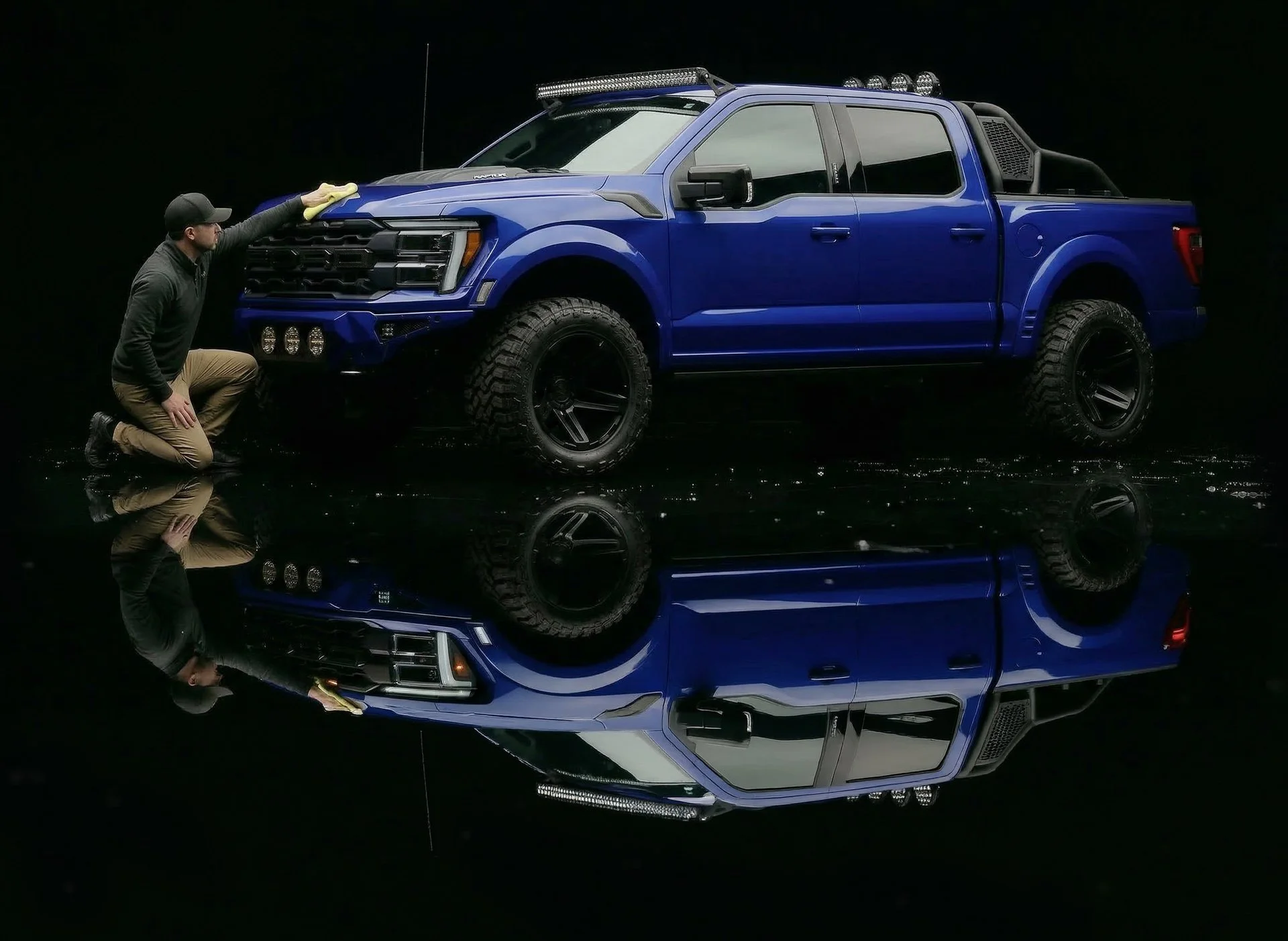 Mobile car detailing in Allen TX cleaning blue Ford pickup truck exterior