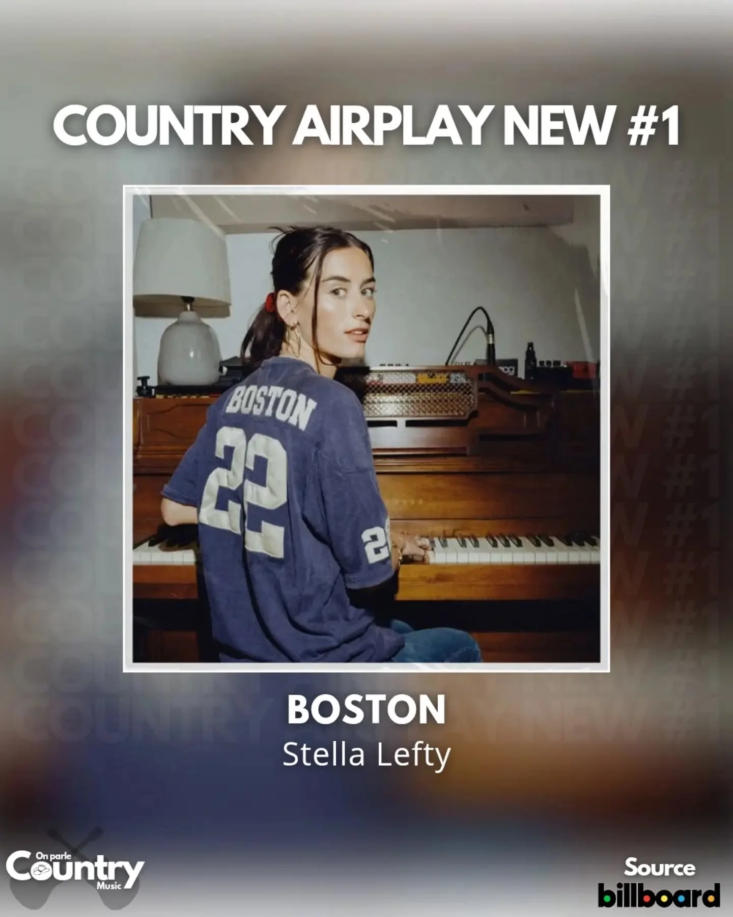 🥇 Premier n&deg;1 sur les radios country US pour @stellalefty !

Son titre &ldquo;Boston&rdquo; termine en effet la semaine en t&ecirc;te du Billboard Country Airplay 📻

Notre playlist "Country Airplay US" est toujours disponible sur les 