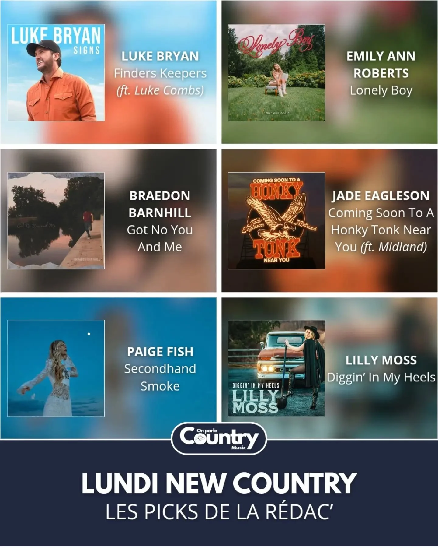 🤠 Vous cherchez les meilleures nouveaut&eacute;s country ? &Ccedil;a tombe bien, on a fait le tri pour vous !

Cette semaine, 5️⃣0️⃣ titres s&eacute;lectionn&eacute;s parmi les derni&egrave;res sorties country composent notre playlist &ldquo;Lundi N