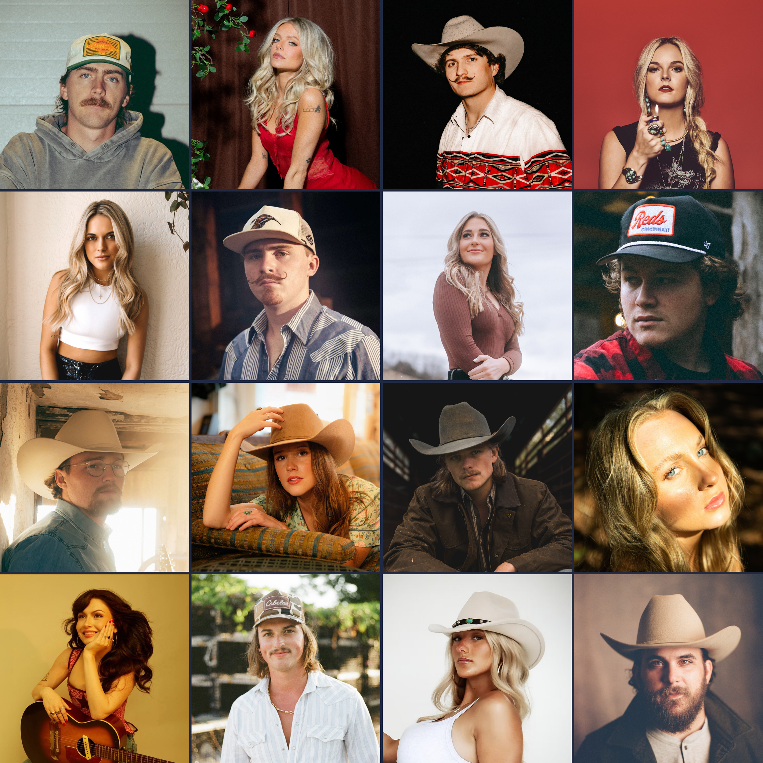 Une grille de portraits des artistes pépites de "On Parle Country Music".