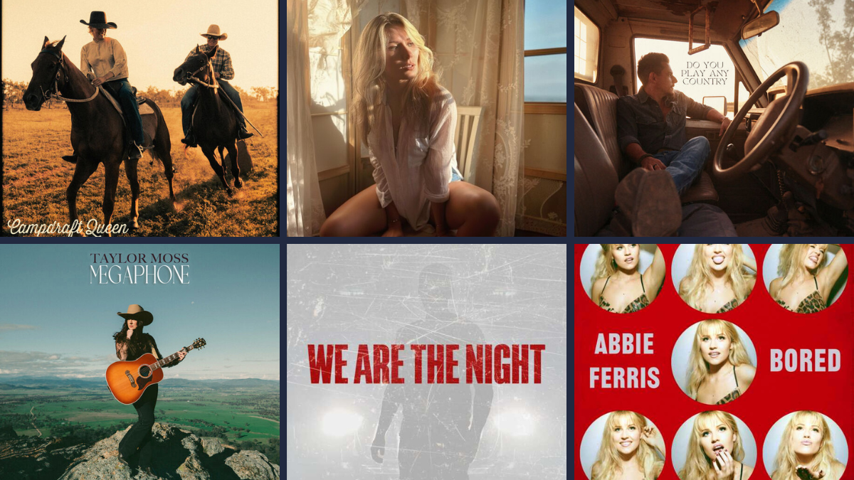 Montage des illustrations des titres des artistes australiens mis en avant par On Parle Country Music en août 2026