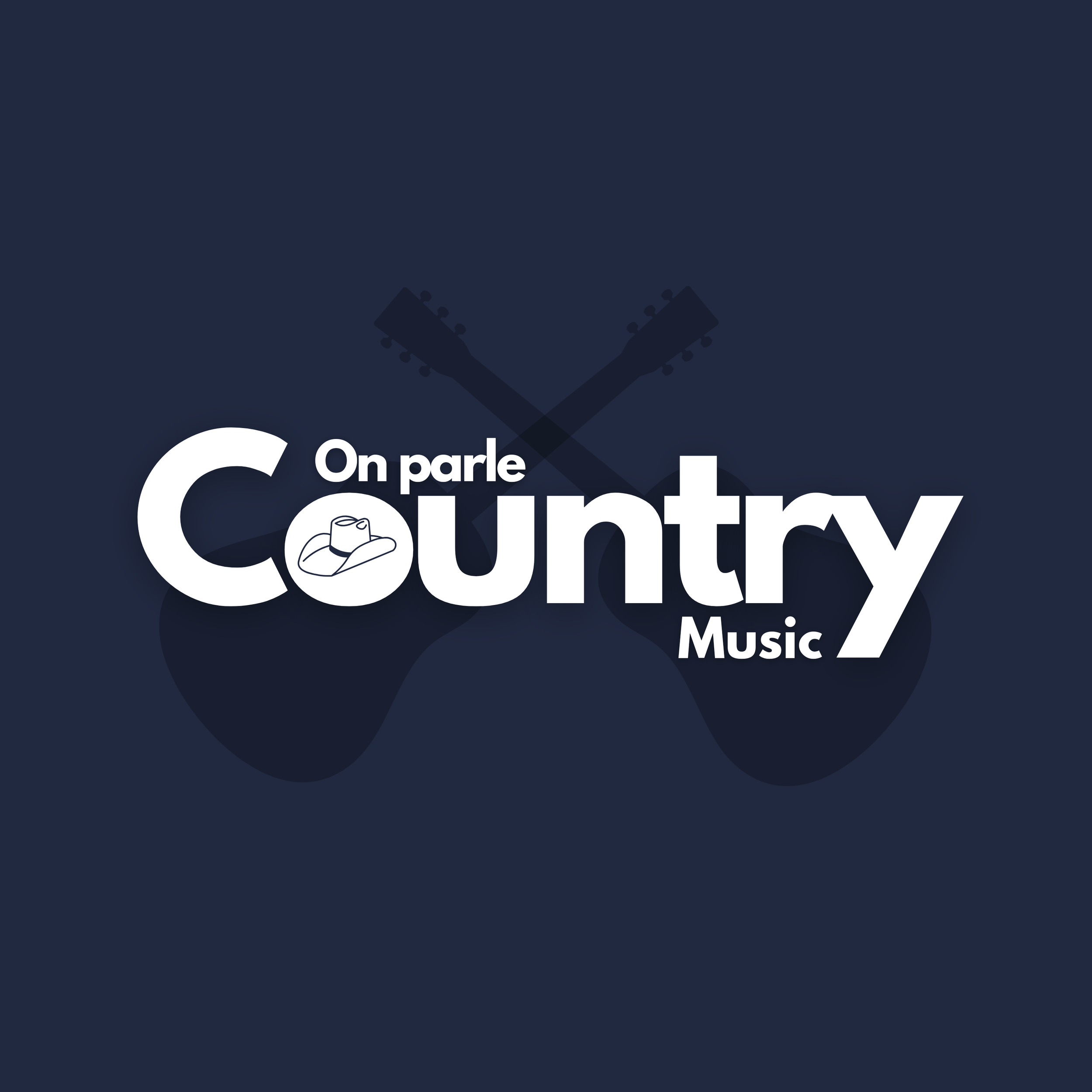 Logo "On Parle Country Music" OPCM sur fond bleu.
