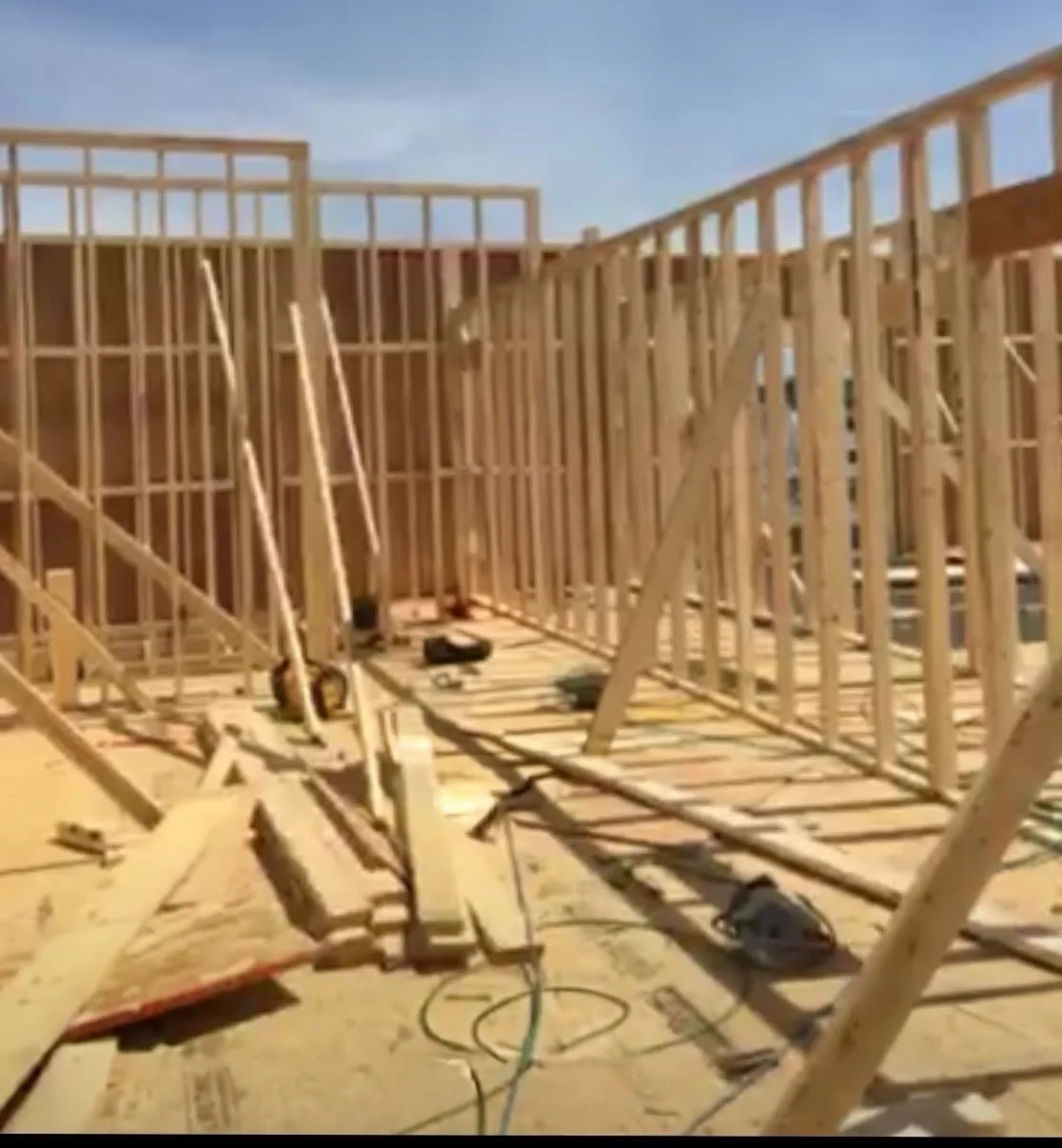 Wooden framing of a building under construction