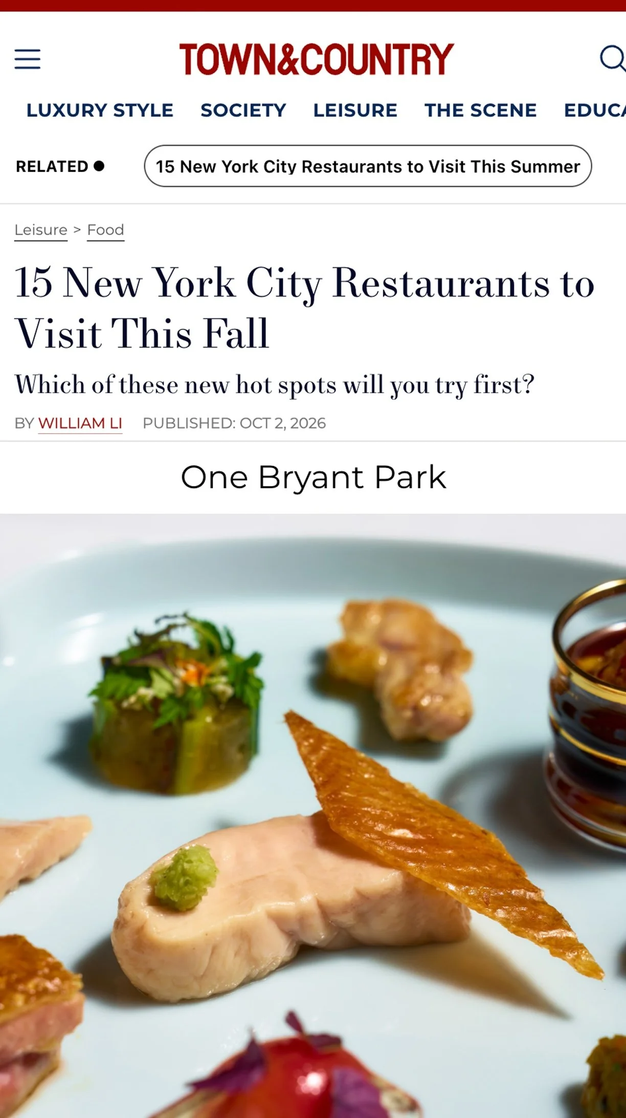 TOWN&amp;COUNTRY: 15 New York City Restaurants to Visit This Fall