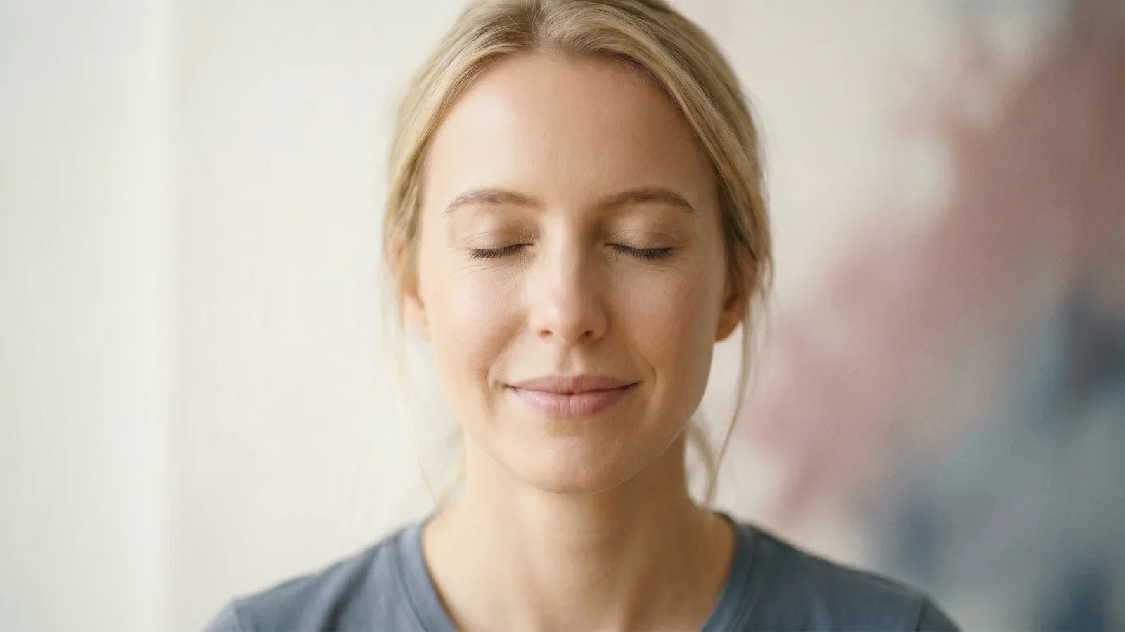 Woman with a relieved expression, symbol of letting go.