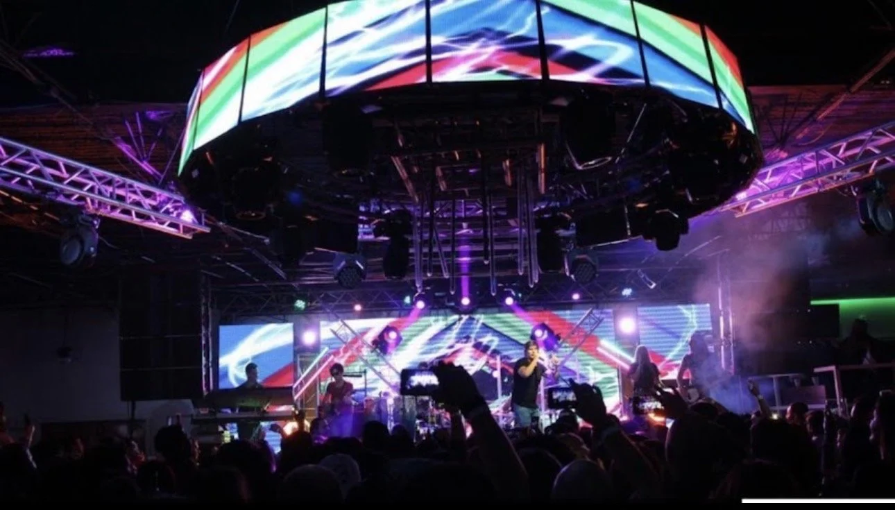 Crowd watching a live band perform on stage in Vertigo club Houston