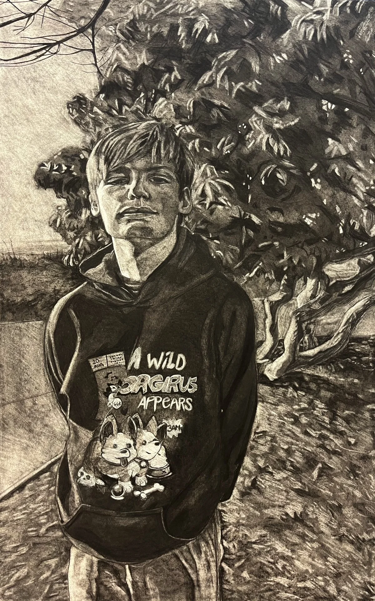 Still, charcoal on cotton paper, 30" x 20", 2024