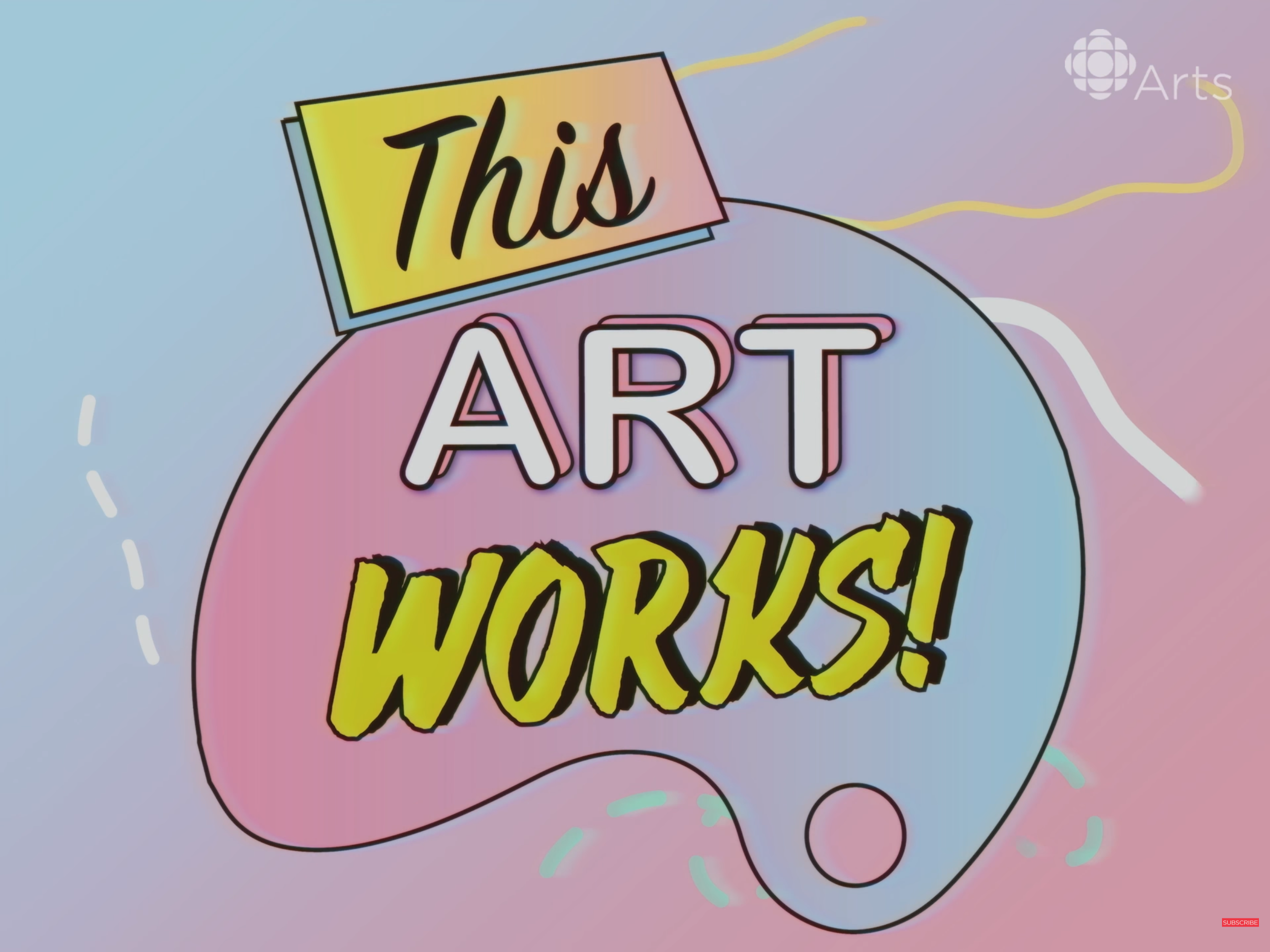 Colorful illustration with the text "This ART WORKS!" in playful, bold fonts, with a pastel background and abstract decorative elements.