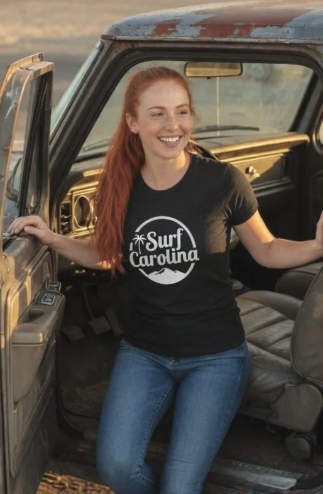 "Surf Carolina" Women's Fitted Classic Logo Black Tri-Blend Tee