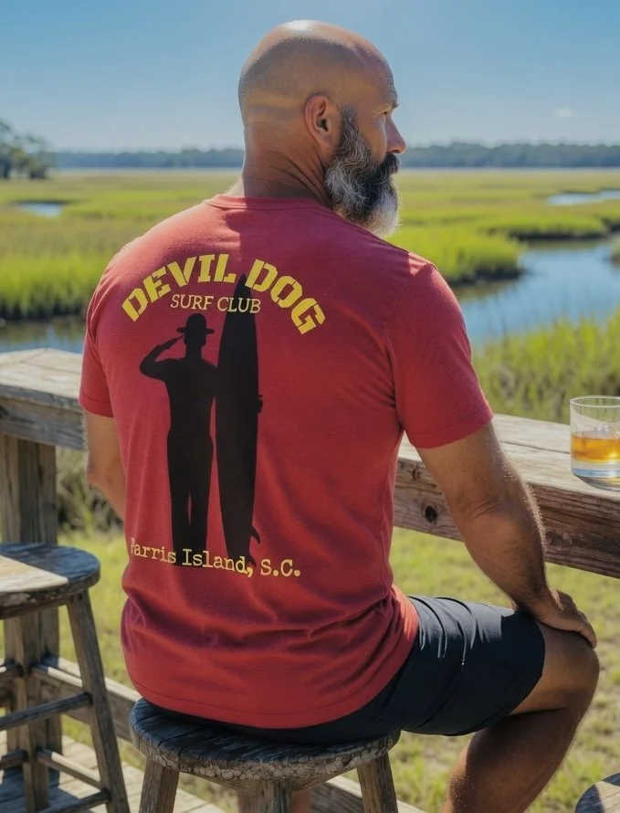 "Devil Dog Surf Club" Parris Island, SC ~ USMC | Tri-Blend Graphic Tee | Red