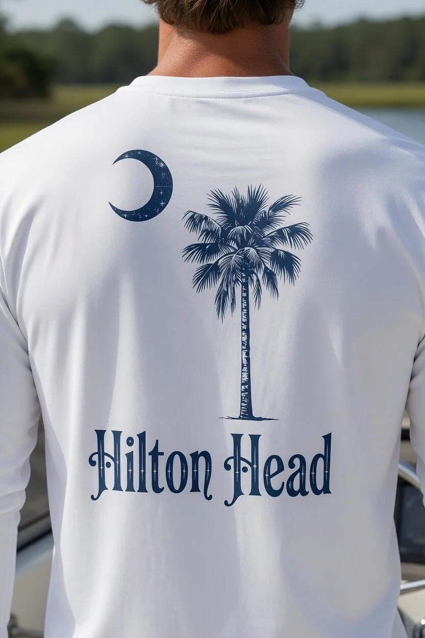 "Hilton Head, South Carolina" Men's Long Sleeve White Shirt  | SC Coastal Hwy 17