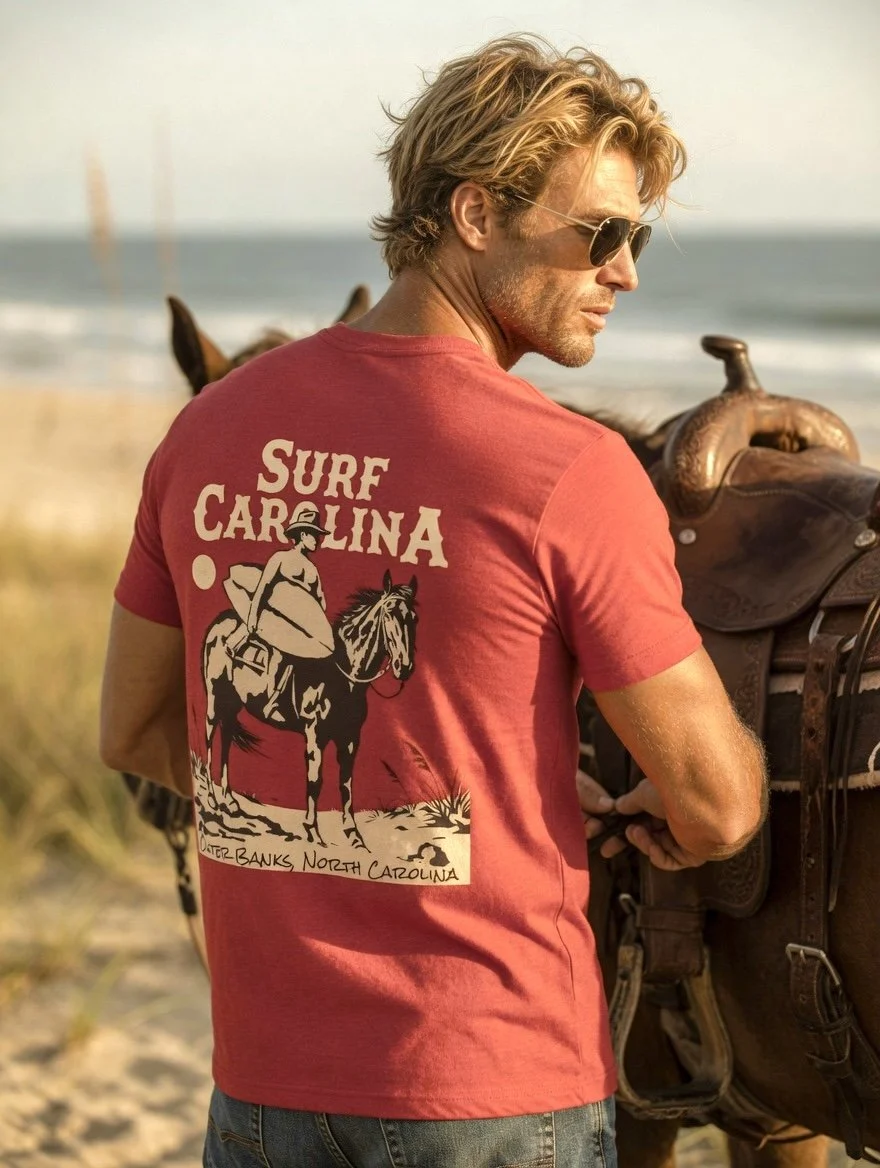 "Outer Banks Horseback Surfing" Men's Tri-Blend T-Shirt | Outer Banks, North Carolina OBX | 6 Colors Available