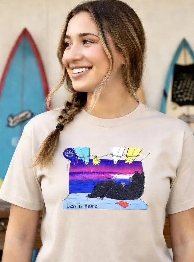 "Less is More" Surf Van Black Bear Ivory Women's Boxy Tee