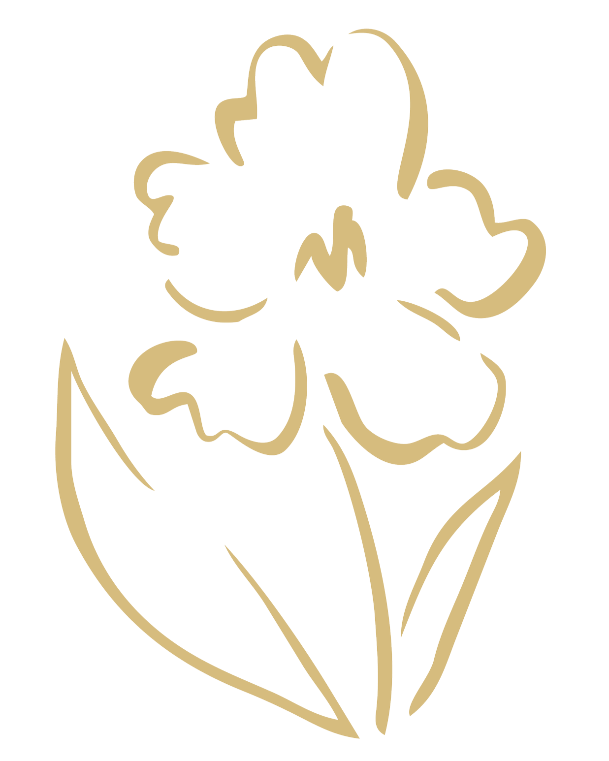 Minimalist line drawing of a flower, possibly a daffodil, in beige color on a black background.
