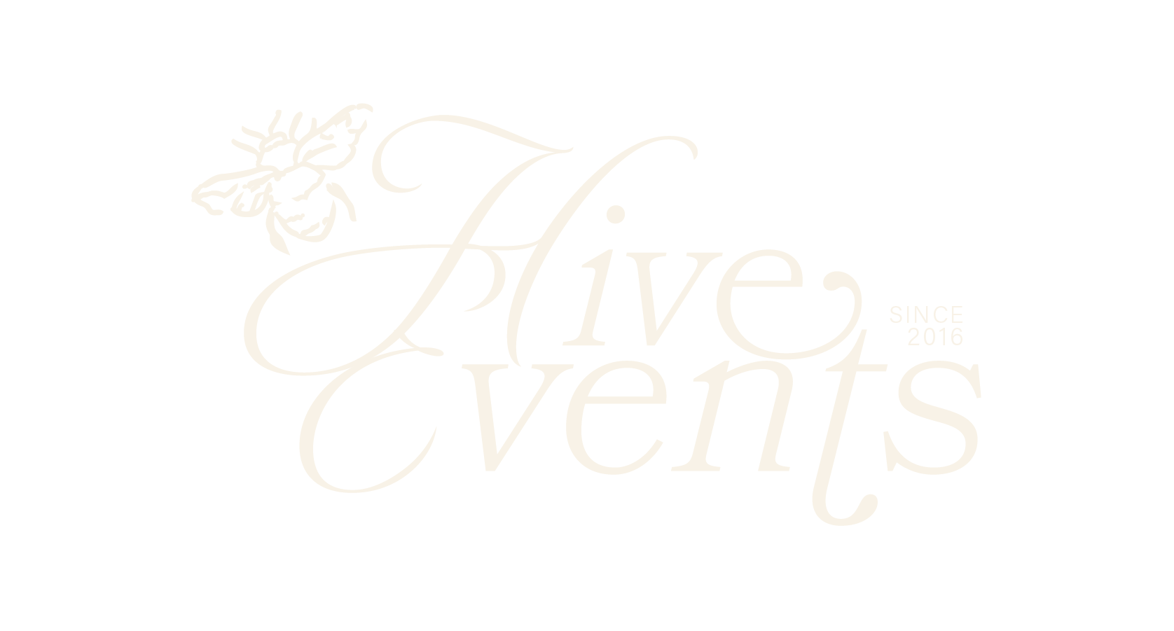 Logo for Olive Events, established in 2016, featuring elegant script text and a floral illustration, set against a black background.