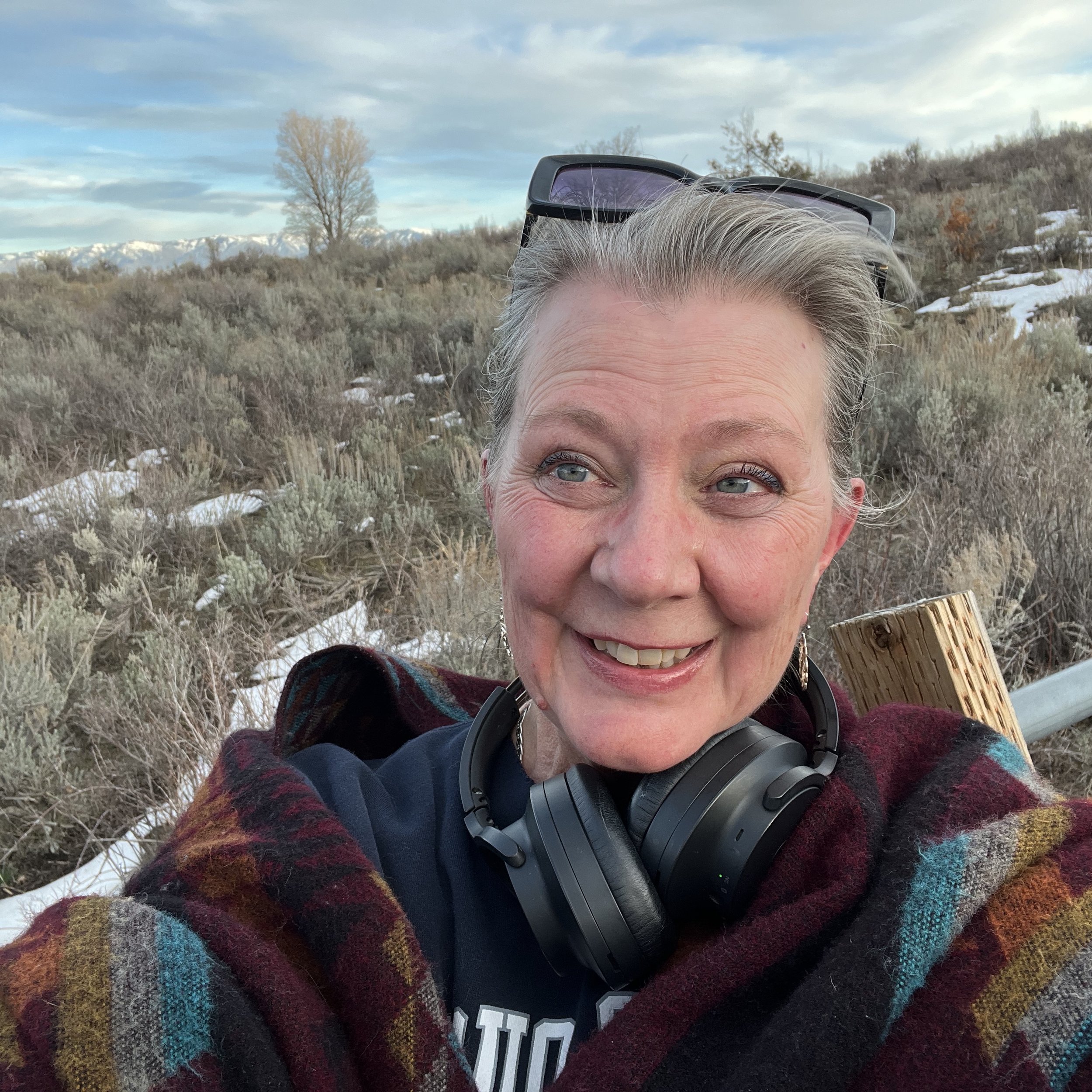 selfie against a winter, sagebrush background