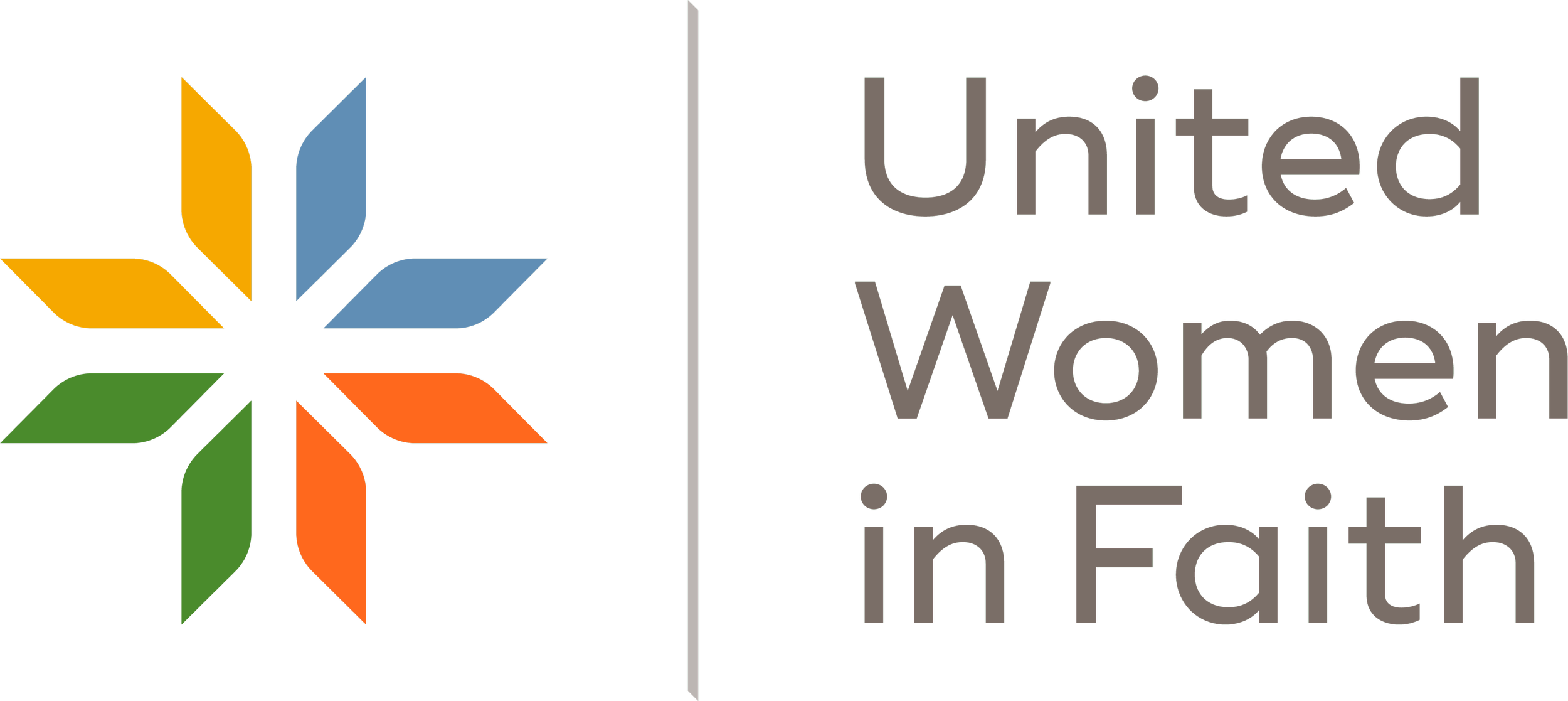Logo of United Women in Faith, featuring a multicolored floral or star-like design next to the text 'United Women in Faith'.