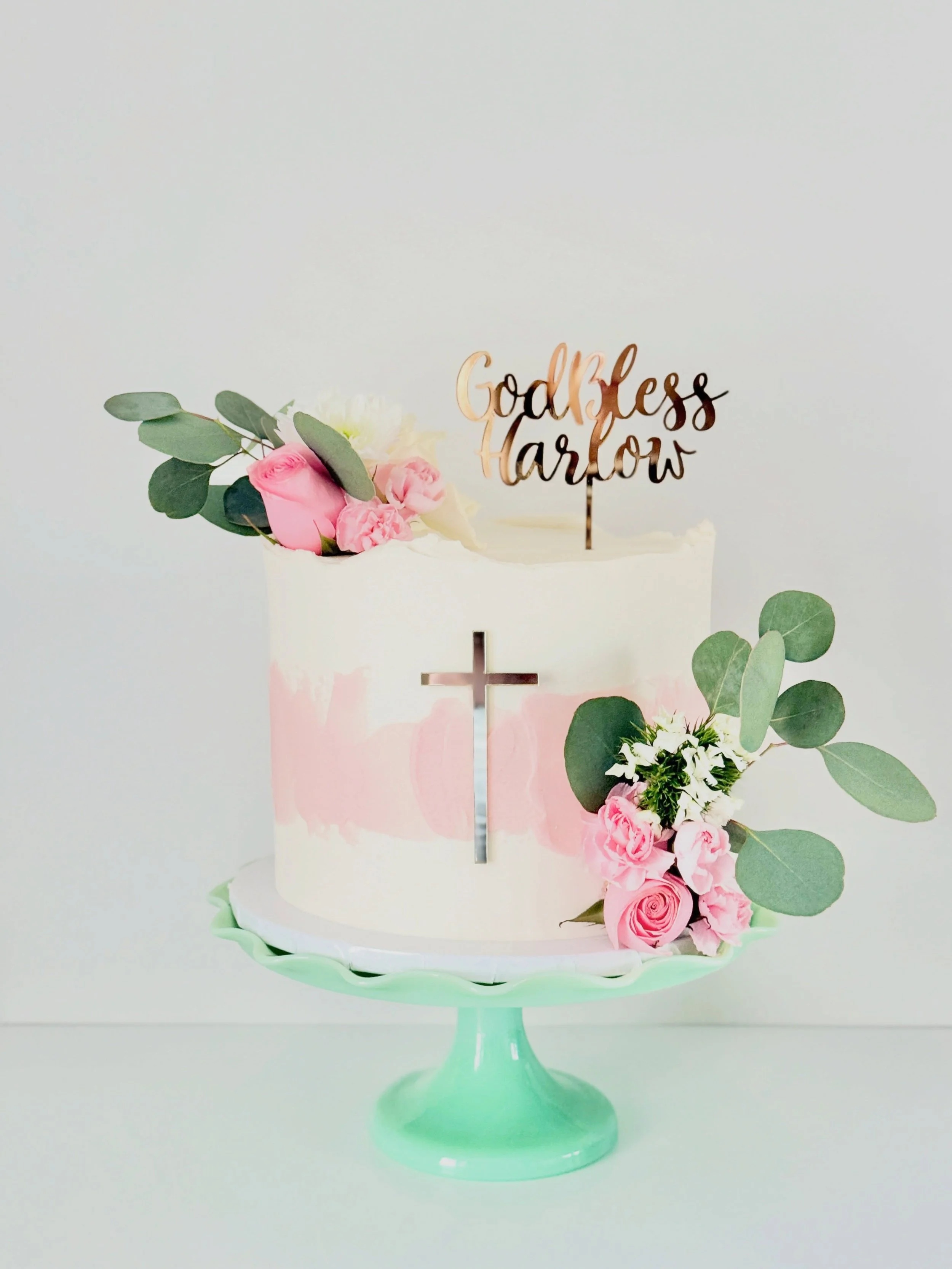A first communion cutie 🌺 

8&rdquo; chocolate cake with vanilla buttercream