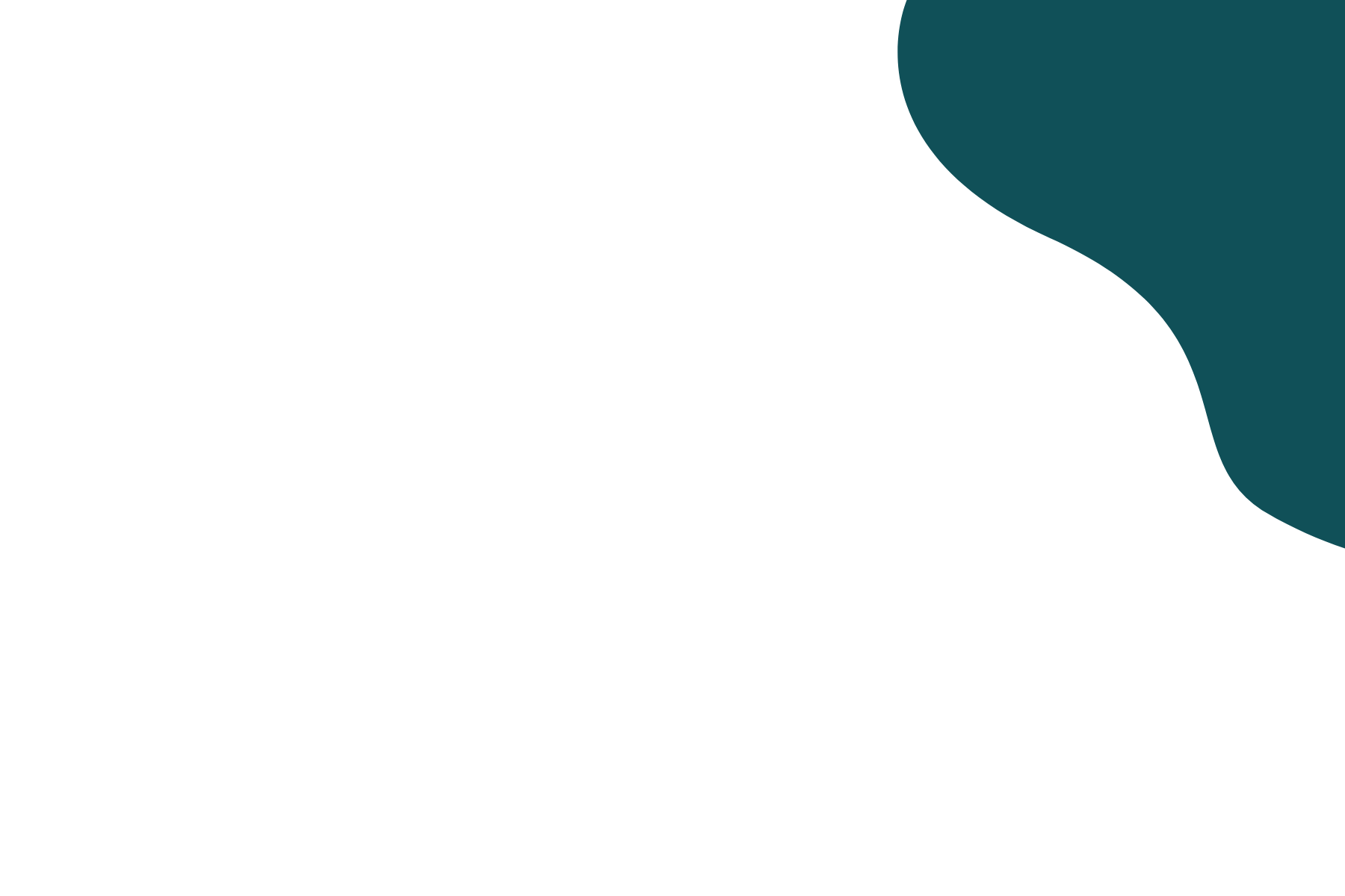 A dark teal abstract shape in the top right corner.
