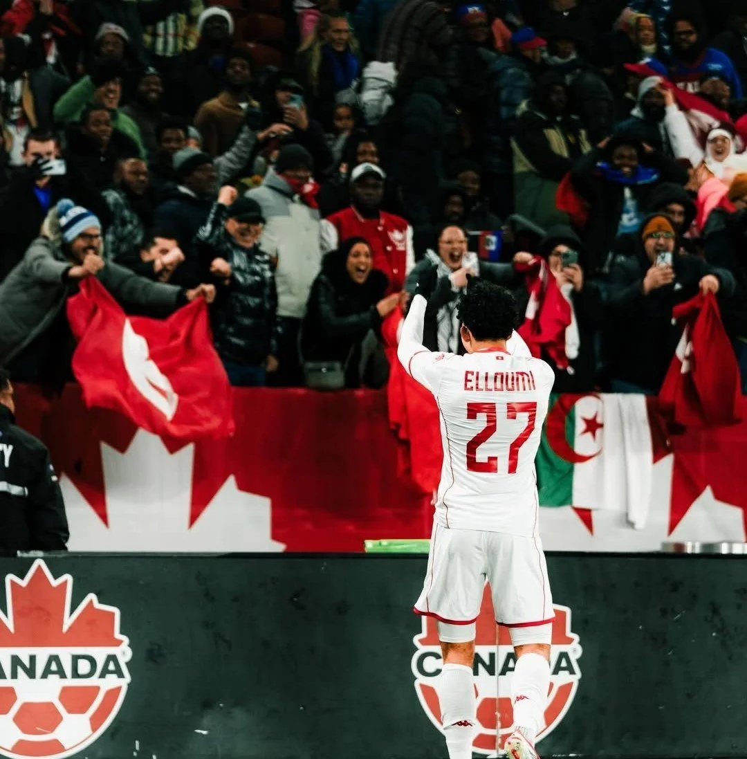 Tunisia International Rayan Elloumi celebrates in Canada after victory over Haiti in a friendly