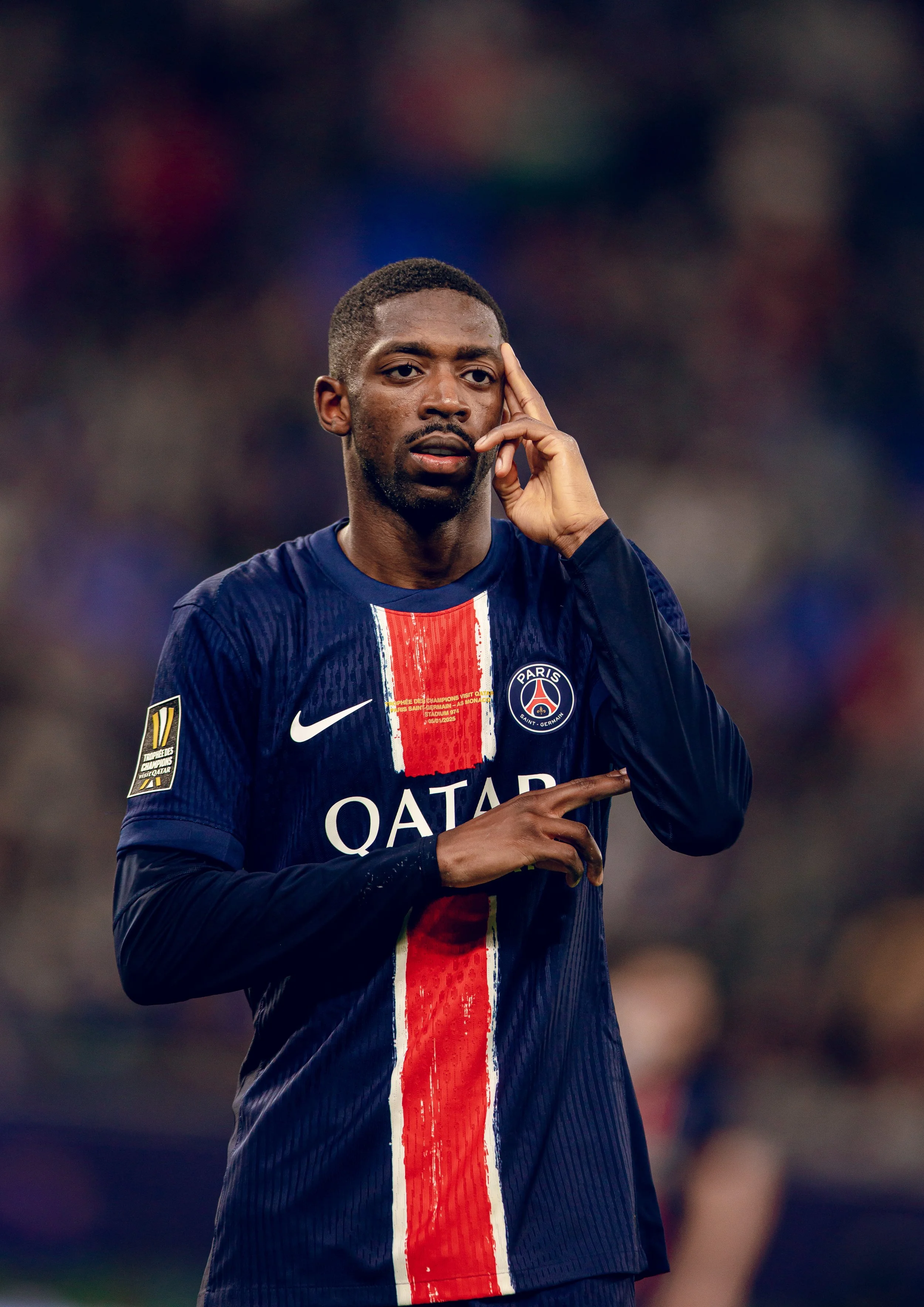 Ousmane Dembélé celebrates after scoring the winning goal in the 2024 Trophee Des Champions