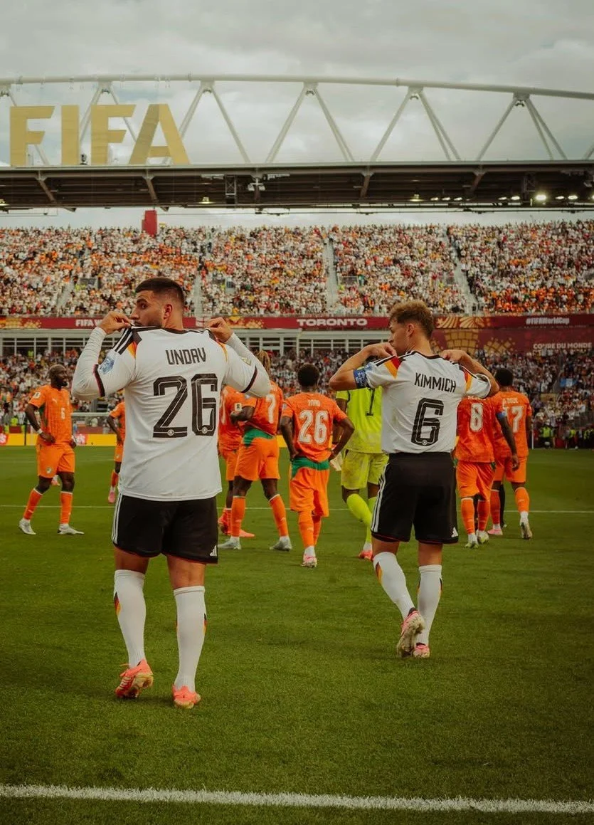 German players Deniz Undav and Joshua Kimmich celebrate the winning goal against Côte d’Ivoire