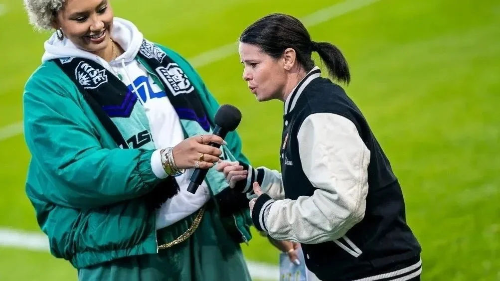 NSL Founder Diana Matheson speaking before the 2025 NSL Championship Final at BMO Field, Toronto