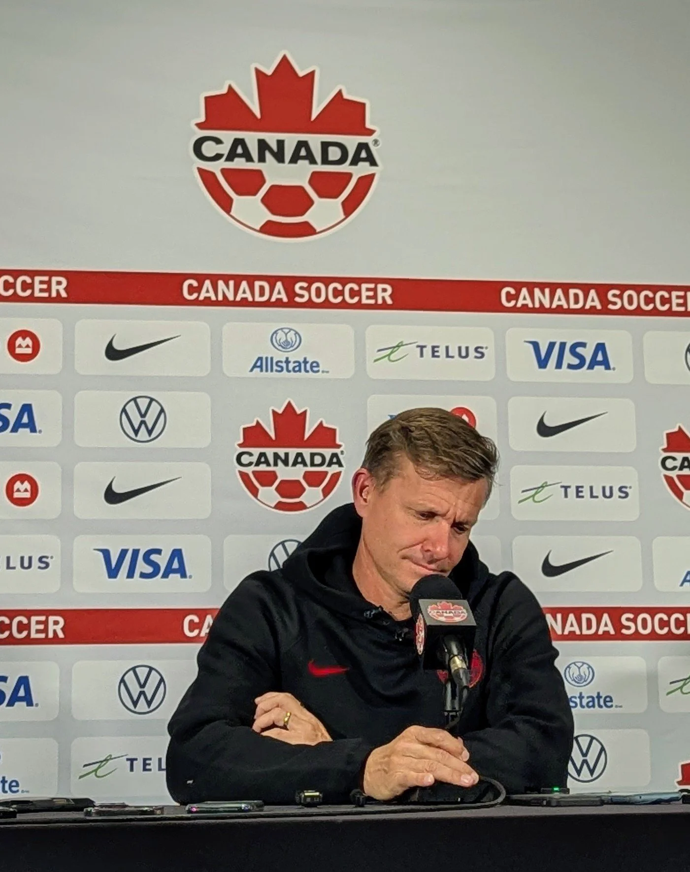 Jesse Marsch at a postgame press conference after a friendly against Iceland in Toronto