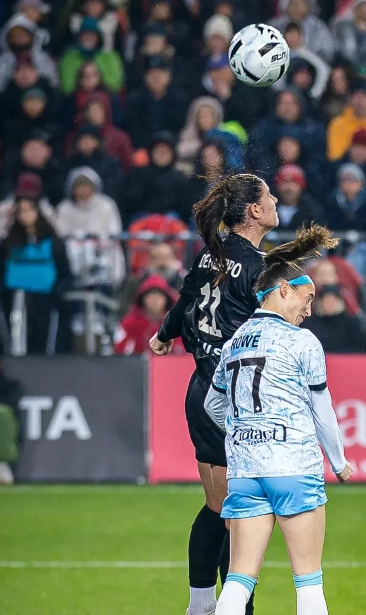 Vancouver and AFC Toronto contesting aerial ball during Northern Super League action