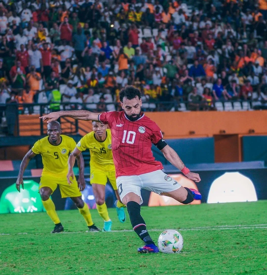 Egypt's Mohamed Salah scores a penalty against Mozambique at the African Cup of Nations in 2024