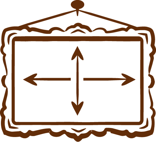 A framed directional sign with arrows pointing left, right, up, and down.
