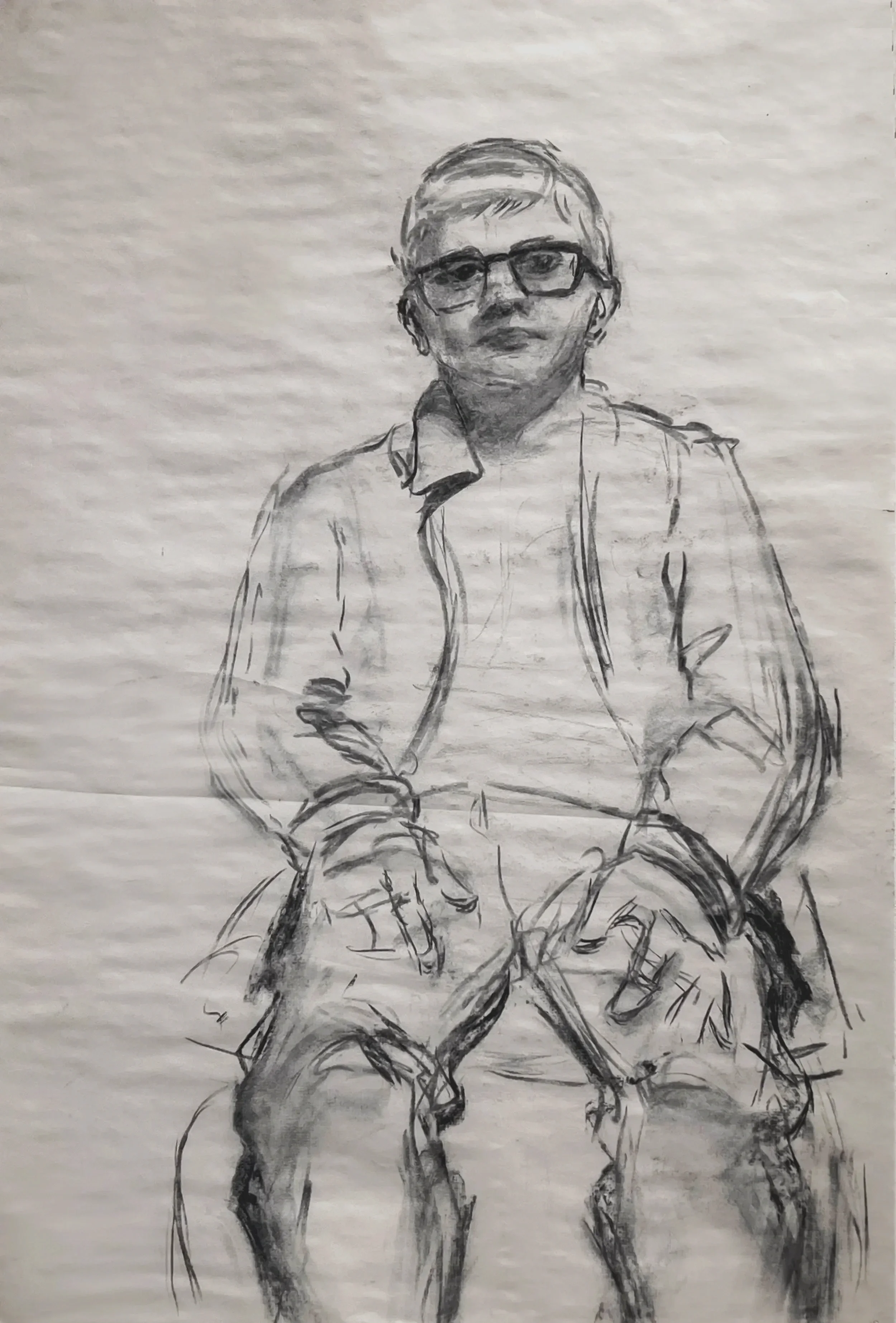 Gesture of a Student, 2024, charcoal on newsprint, 36 x 24 in.