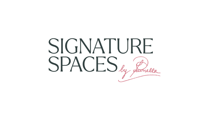 Logo with the text 'Signature Spaces by Gonnella' on a black background.
