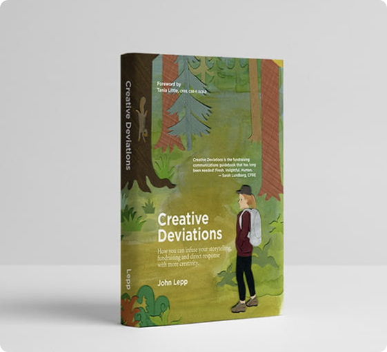 A book titled 'Creative Deviations' by John Lepp, featuring a forest scene with a person in a hat standing among trees and greenery on the cover.