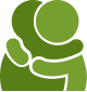 A simple green icon of two people hugging