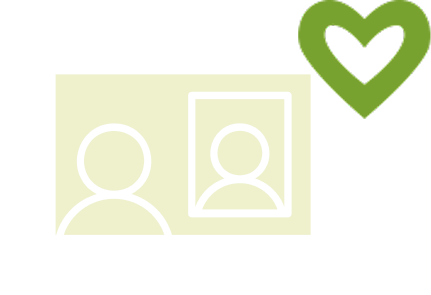 Laptop screen displaying two user icons, with a green heart symbol in the top right corner.