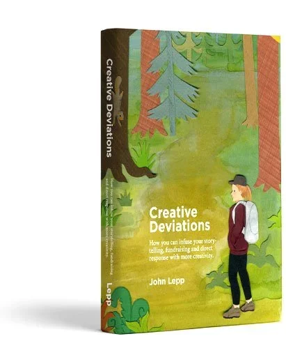Book titled 'Creative Deviations' by John Lepp with a colorful forest illustration and a person standing on a trail carrying a backpack.