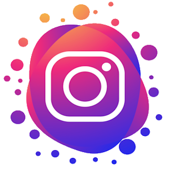 Instagram logo with colorful dots and a purple background.