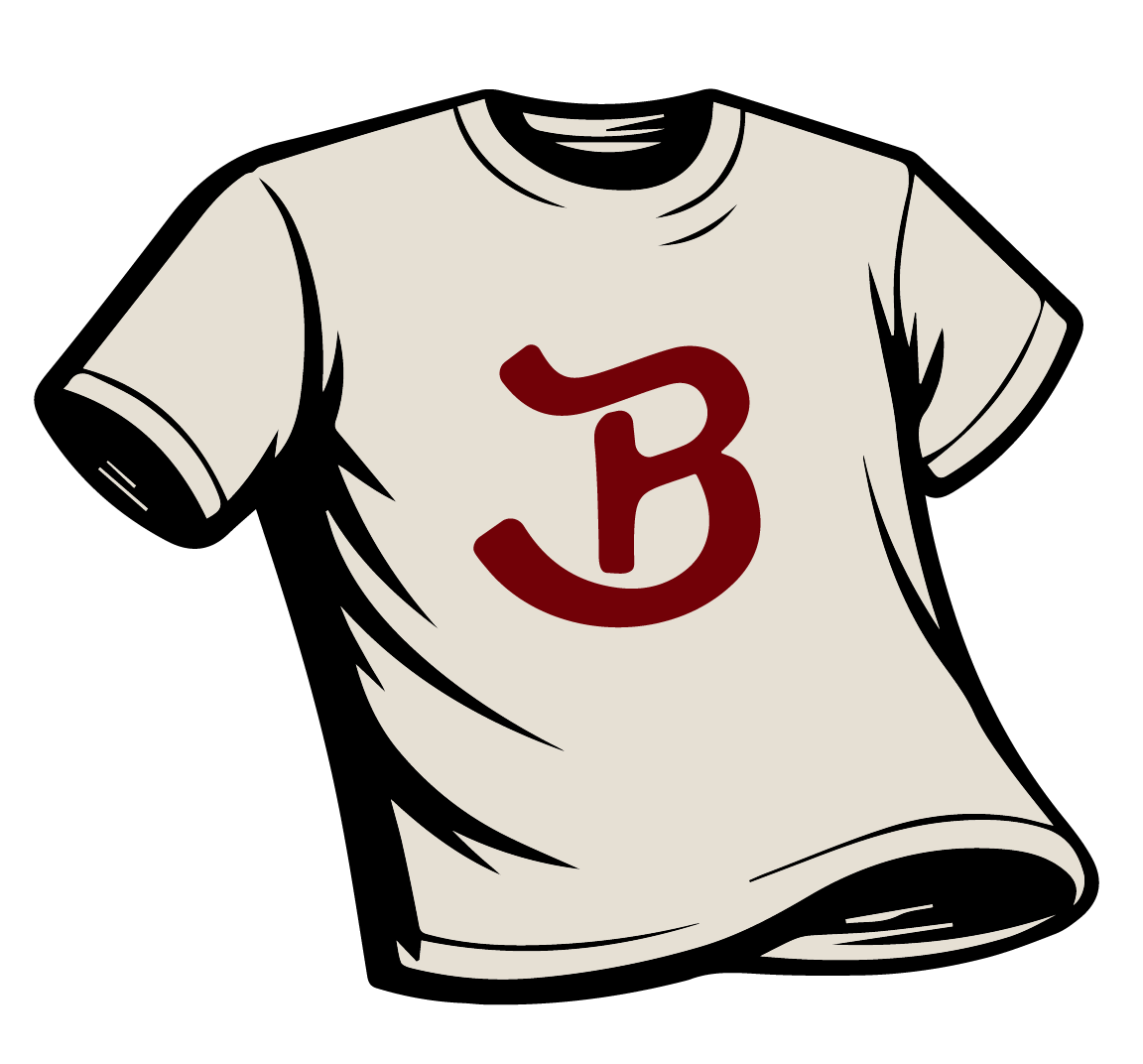 Illustration of a beige T-shirt with a maroon number 3 on the front.