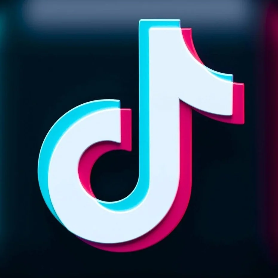 Neon TikTok logo on a dark background.