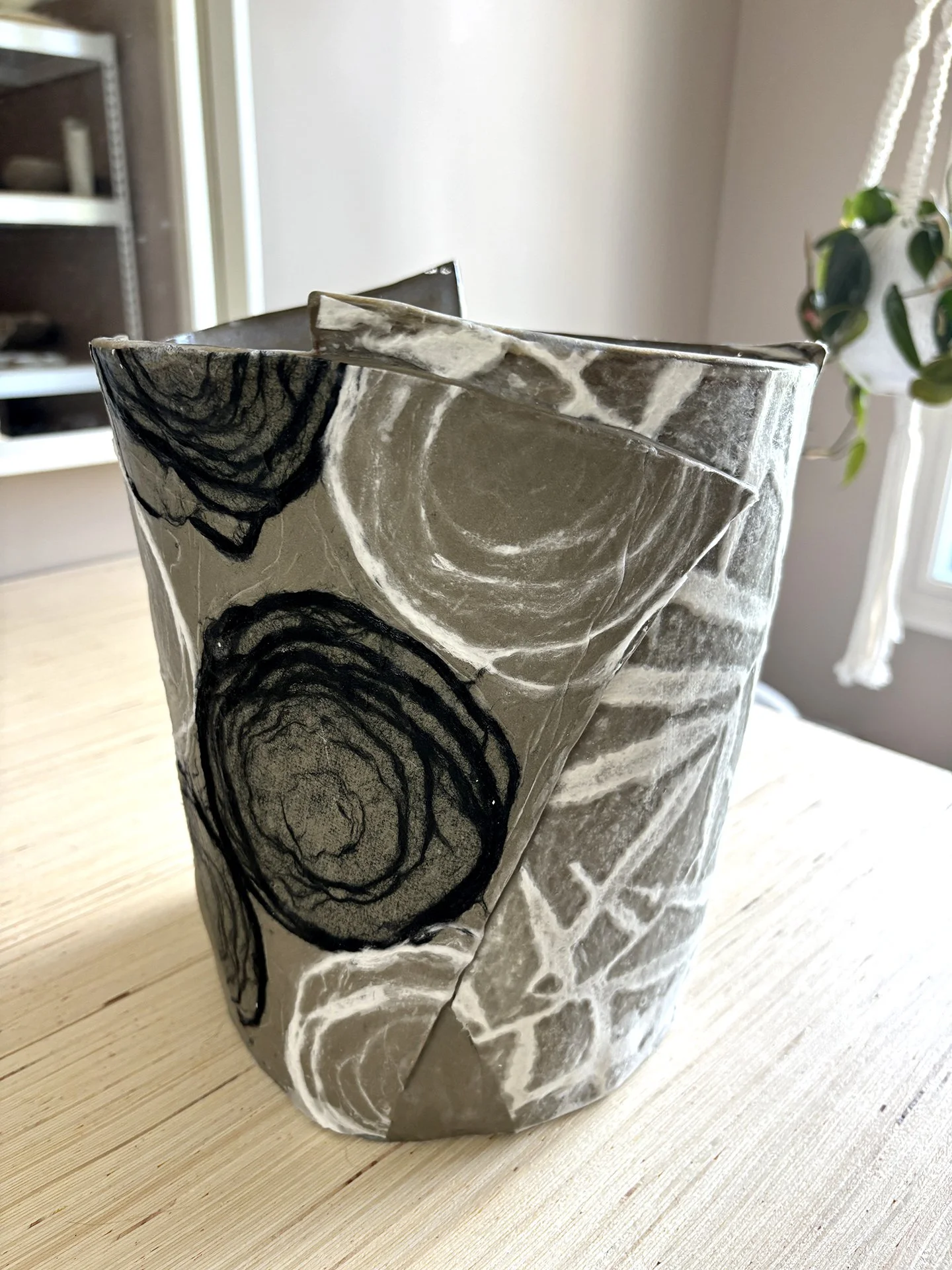 Large Black and White Decoupage Planter