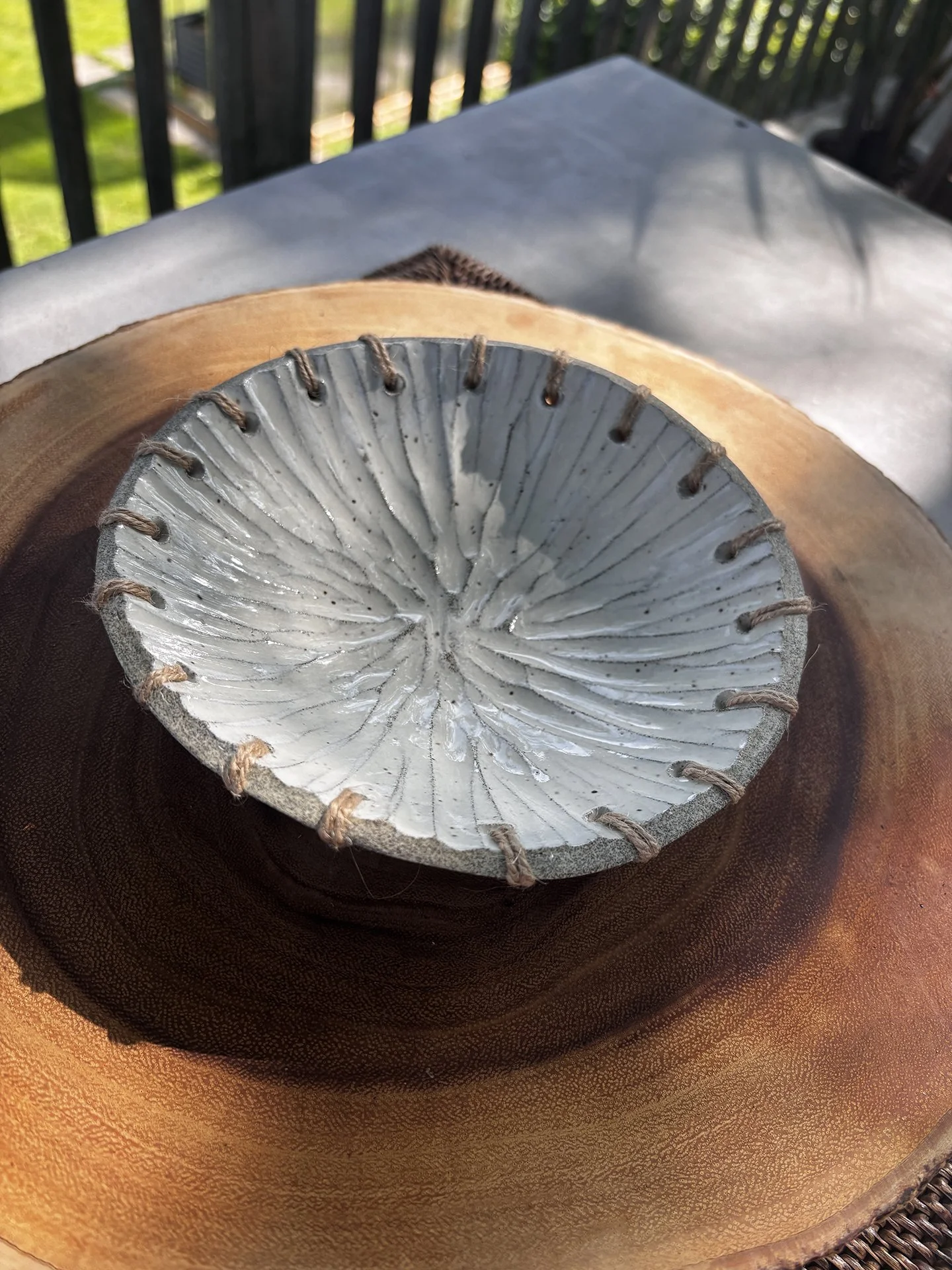Small Carved Weaved Dark Granite Bowl