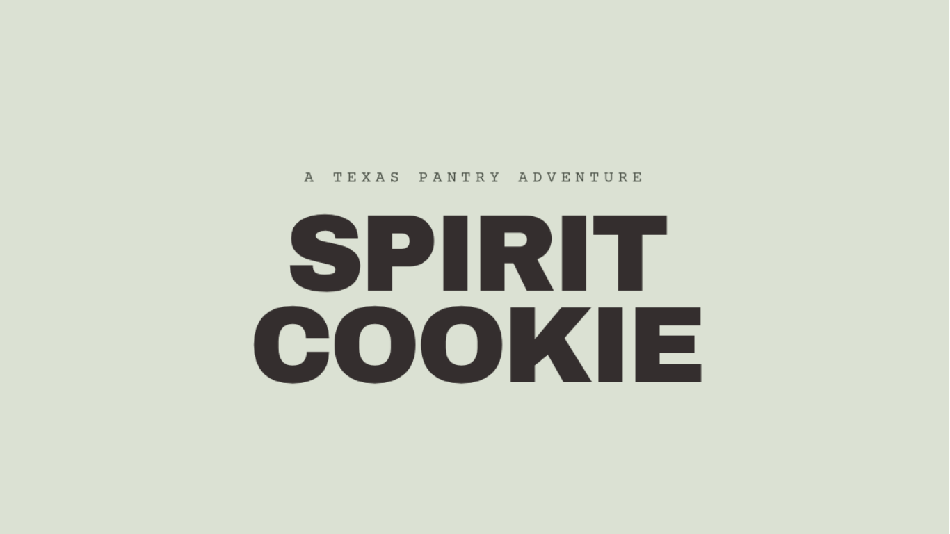Text reads: 'A Texas Pantry Adventure Spirit Cookie' on a light green background.