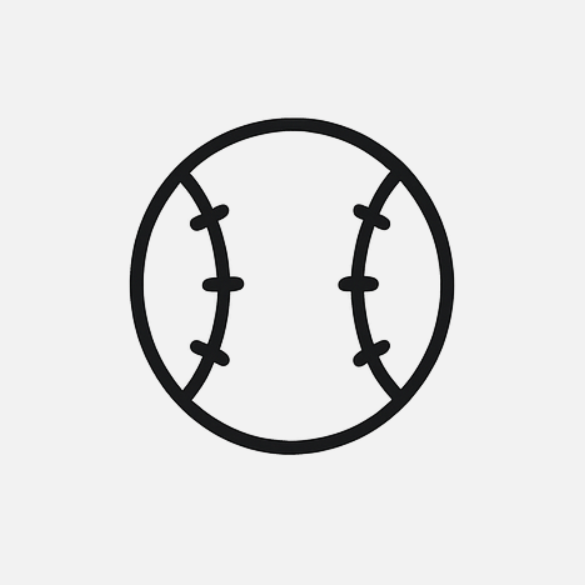 Outline of a baseball with black stitching on a light background.