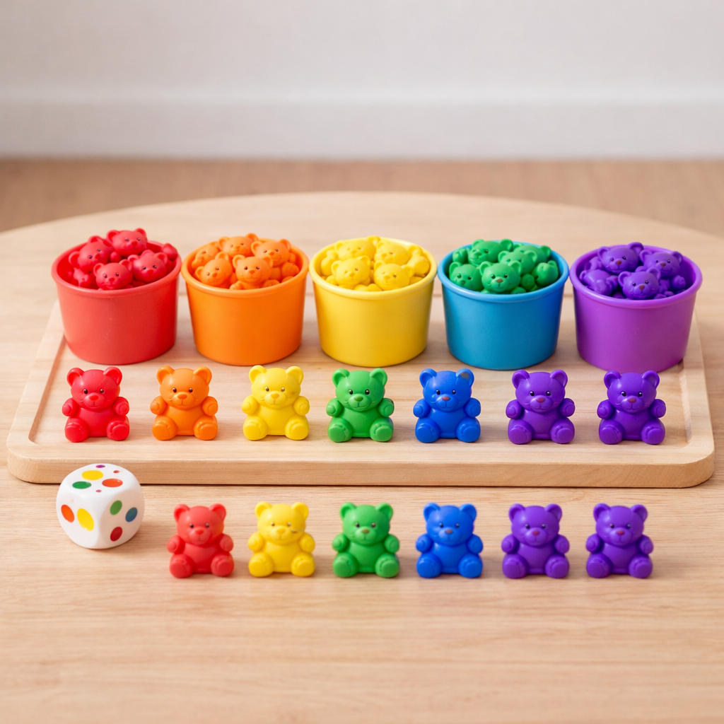 Kids counting bears sorting toy with color cups