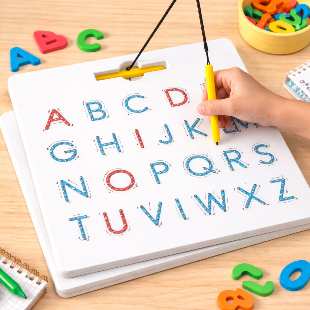 Magnetic alphabet tracing board with stylus for kids writing practice