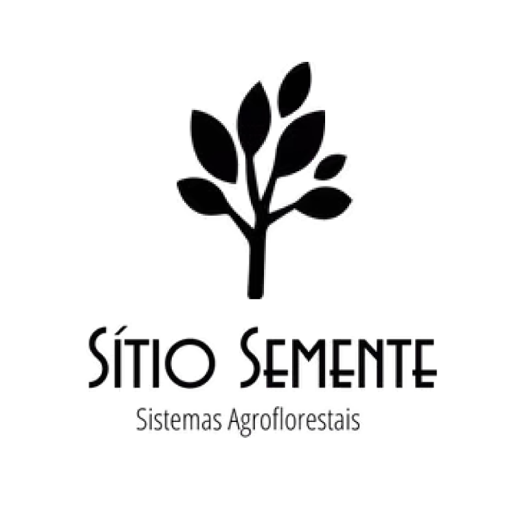 Logotipo con árbol negro y texto 'Sitio Semente' y 'Sistemas Agroforestales'.