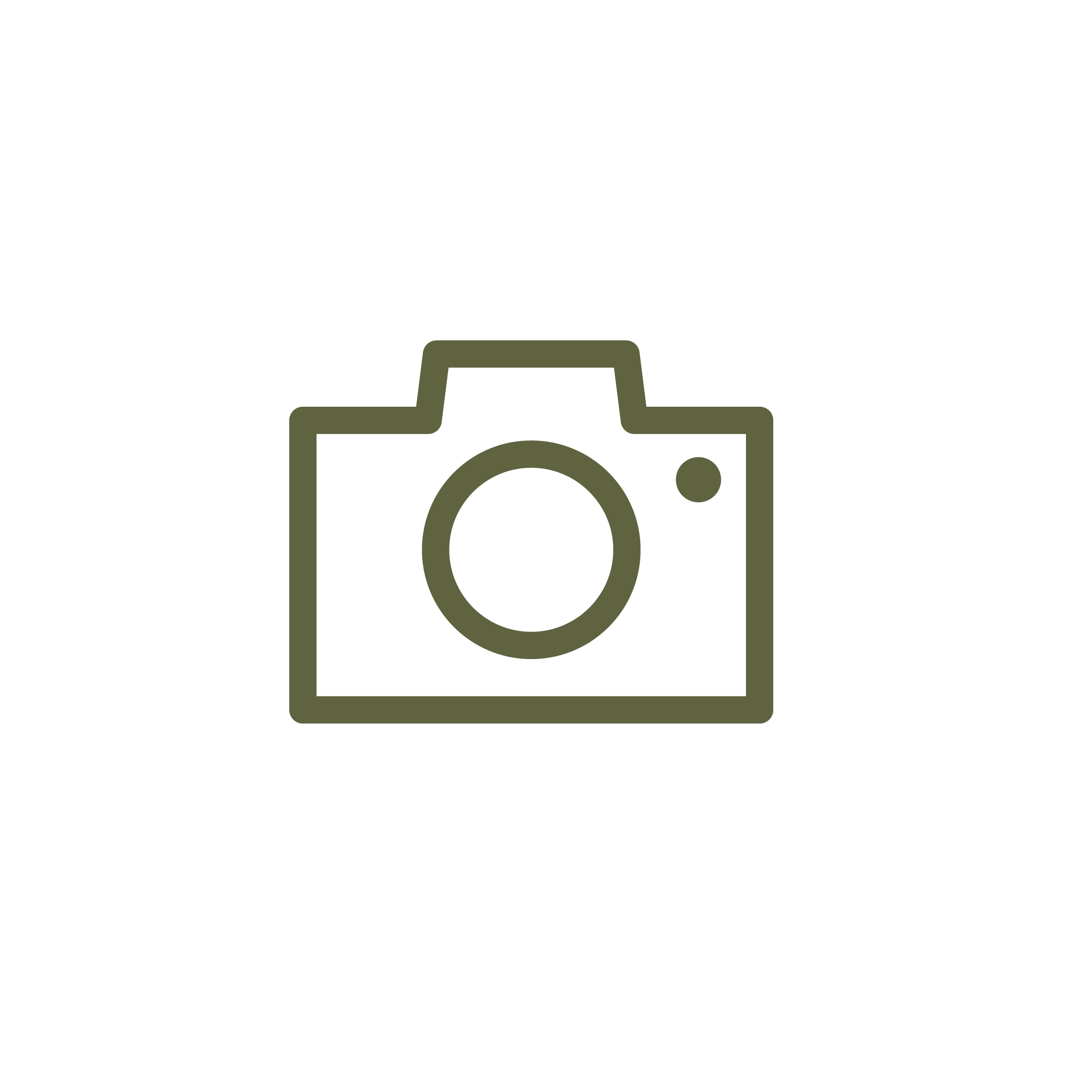 Icono de una cámara fotográfica en línea con líneas suaves y color verde olivo.